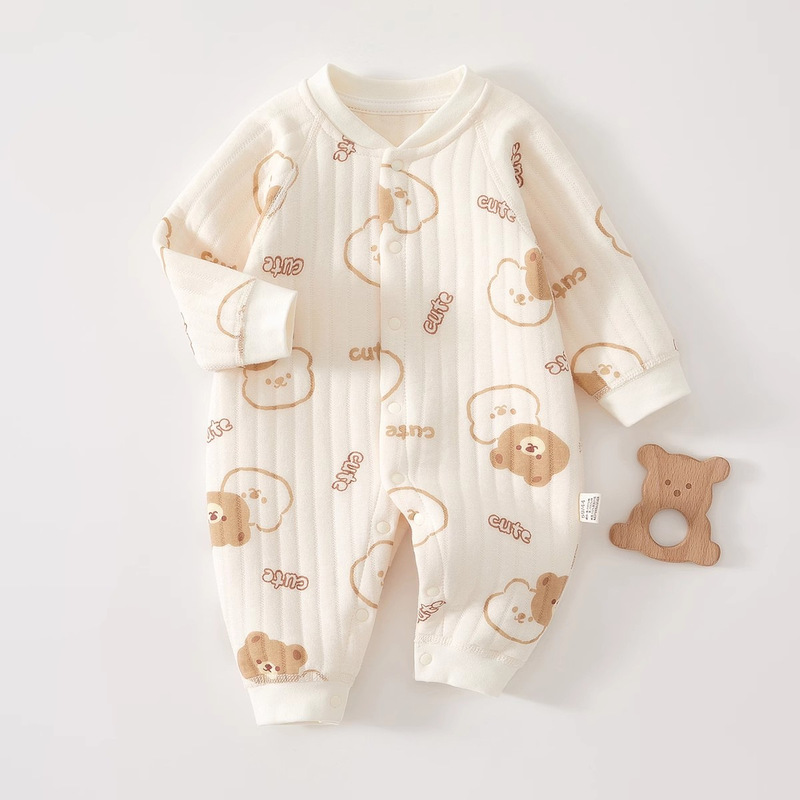 婧麒婴儿连体衣保暖春装夹棉婴幼儿宝宝衣服秋冬爬服哈衣薄棉套装|undefined