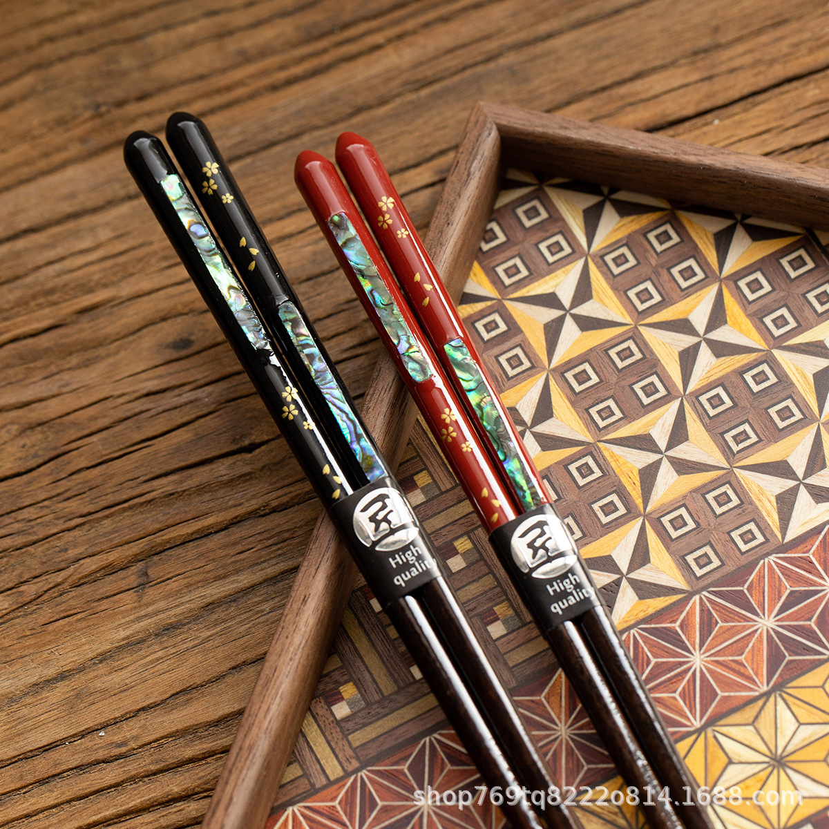 日本进口手工天然贝母精致实木筷子日式尖头筷高档对筷礼盒防滑筷