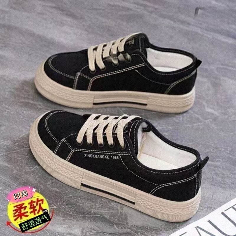 New Thick-Soled Breathable Canvas Shoes with Soft Soles 2025 Casual Simple Versatile Spring and Autumn Comfortable Trendy Canvas Shoes