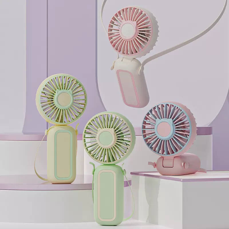 卡通挂脖风扇迷你手持风扇USB充电便携式折叠宿舍静音风扇批发