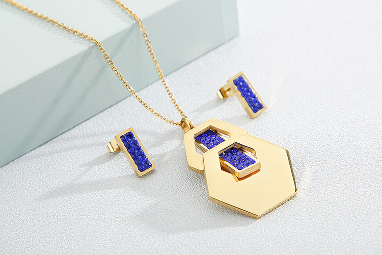 European and American Style Fashion Trend Titanium Steel Rhinestone Glass Geometric Necklace and Ear