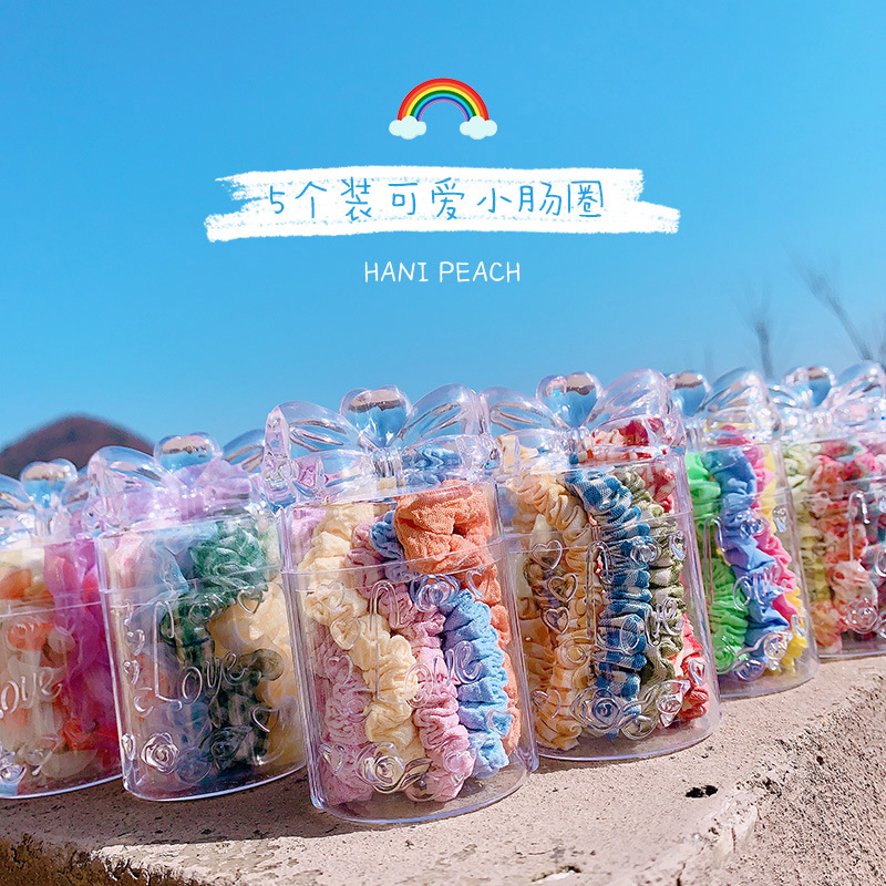 2134 彩虹的夏天 蝴蝶結杯糖果色水蜜桃格子雛菊布藝網紅大腸發圈