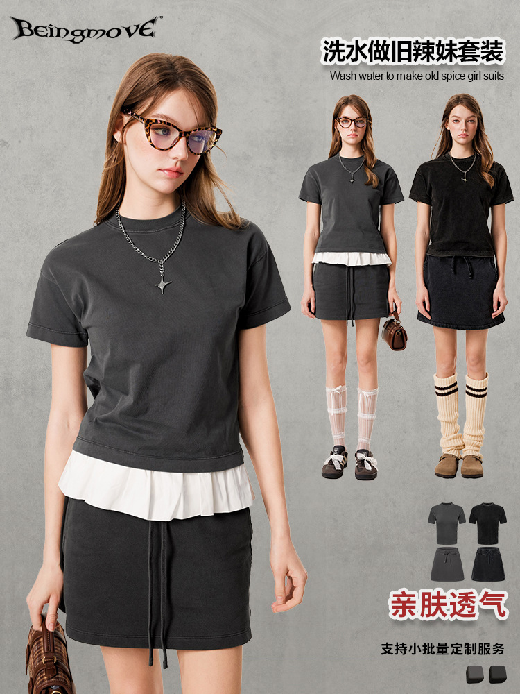 2025 verano estilo americano de moda de alta calle pura dulce caliente camiseta de manga corta vestido de alta versión de ropa de mujer image 1