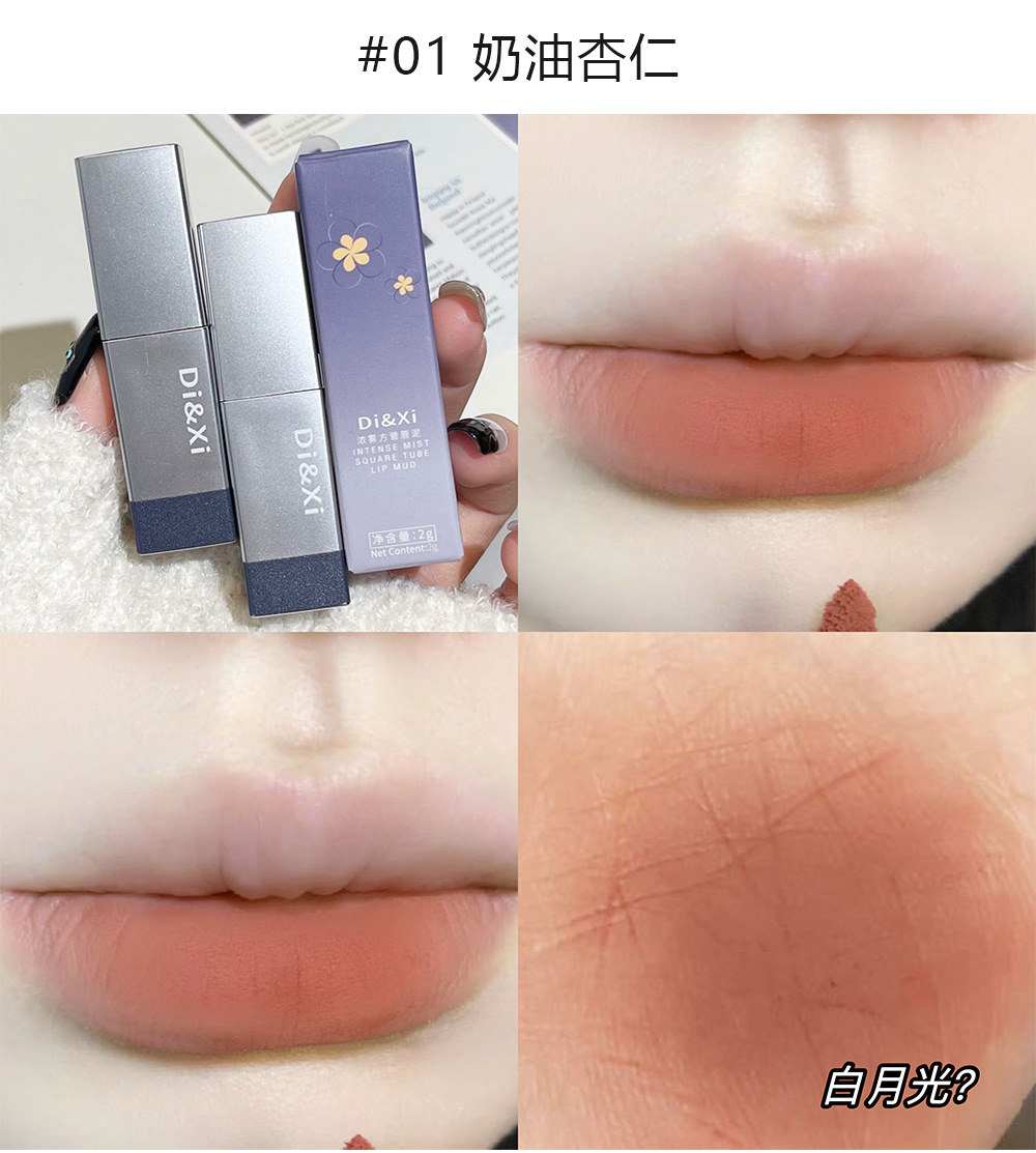DI&XI Thick Fog Velvet Lip Gloss matte Whitening Square Tube Red Lift color Versatile and affordable cross-border wholesale makeup undefined