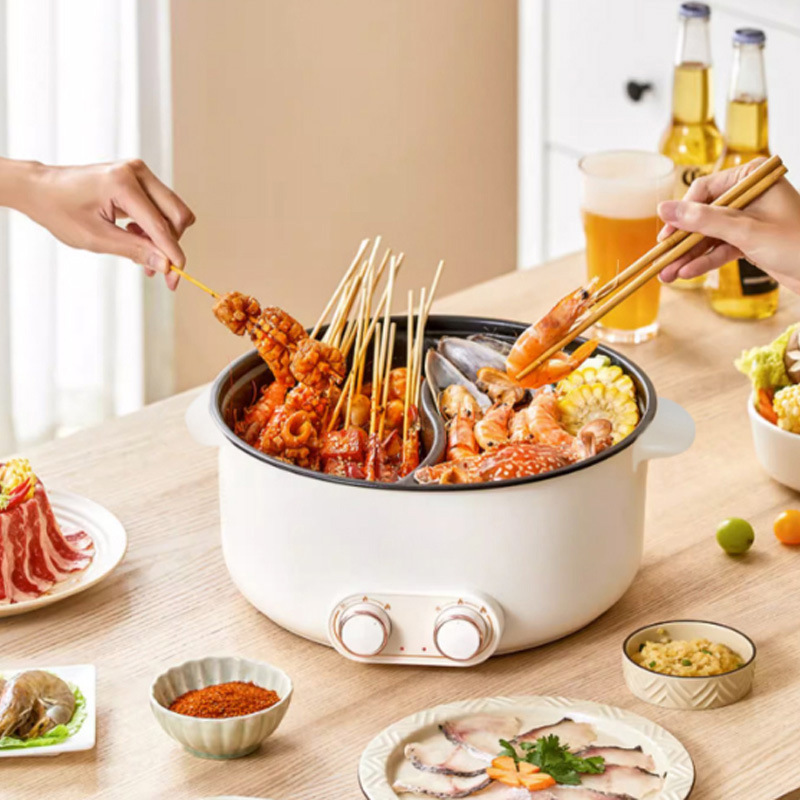 Yuanyang 냄비 전기 냄비 가정용 주방 용품 6L 대용량 비 스틱 냄비 더블 노브 독립 온도 제어 전기 요리 냄비