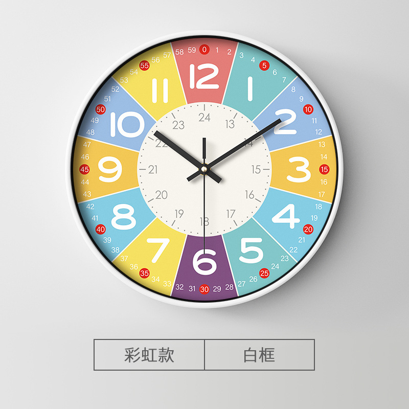 早教掛け時計漫画静音時計児童時間管理石英時計家庭用壁掛け25CM lock
