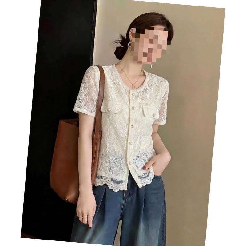 Chanel-style lace short-sleeve shirt for women, new summer slim-fit, unique and beautiful top, lightweight Chanel-style lace short-sleeve shirt for women, new summer slim-fit, unique and beautiful top, lightweight