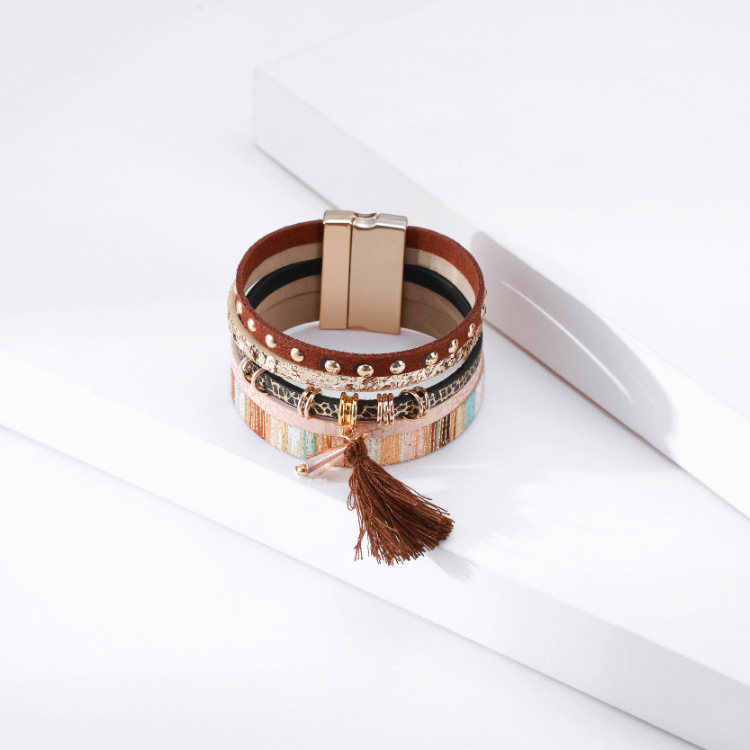 Bohemian Tassel Colorful Leather Multi-layer Bracelet display picture 30