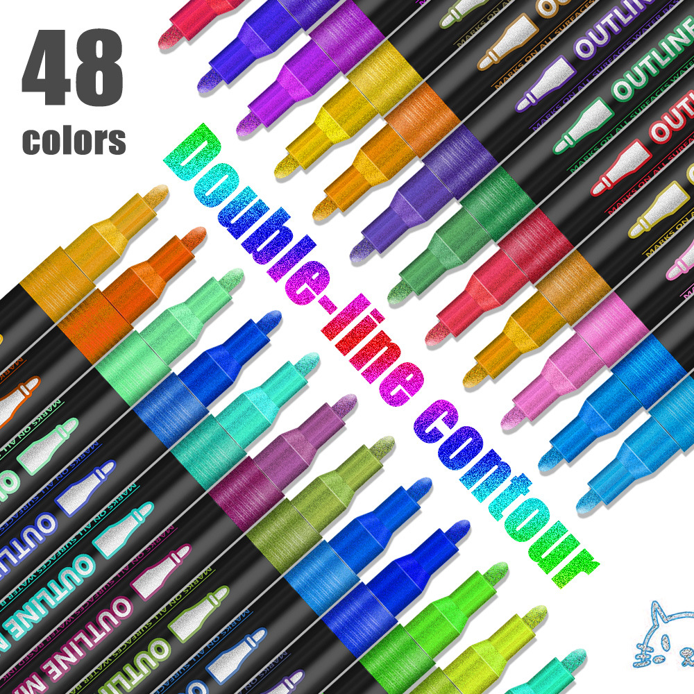 Bolígrafo de contorno de doble línea DIY bolígrafo de contabilidad de tarjetas de Navidad bolígrafo flash bolígrafo de resaltador de color de metal