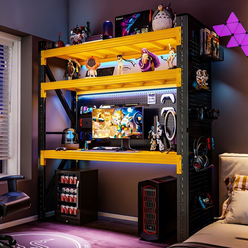 Home computer desk, adjustable gaming desk, DIY perforated board, multi-layer floor-standing storage rack, workbench Home computer desk, adjustable gaming desk, DIY perforated board, multi-layer floor-standing storage rack, workbench