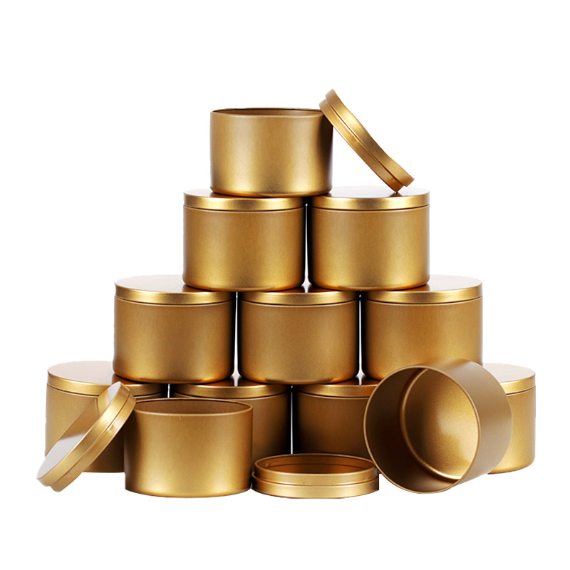 4 8 盎司直筒磨砂金圆形蜡烛罐 车载香薰空铁盒 矿石晶石包装铁罐
