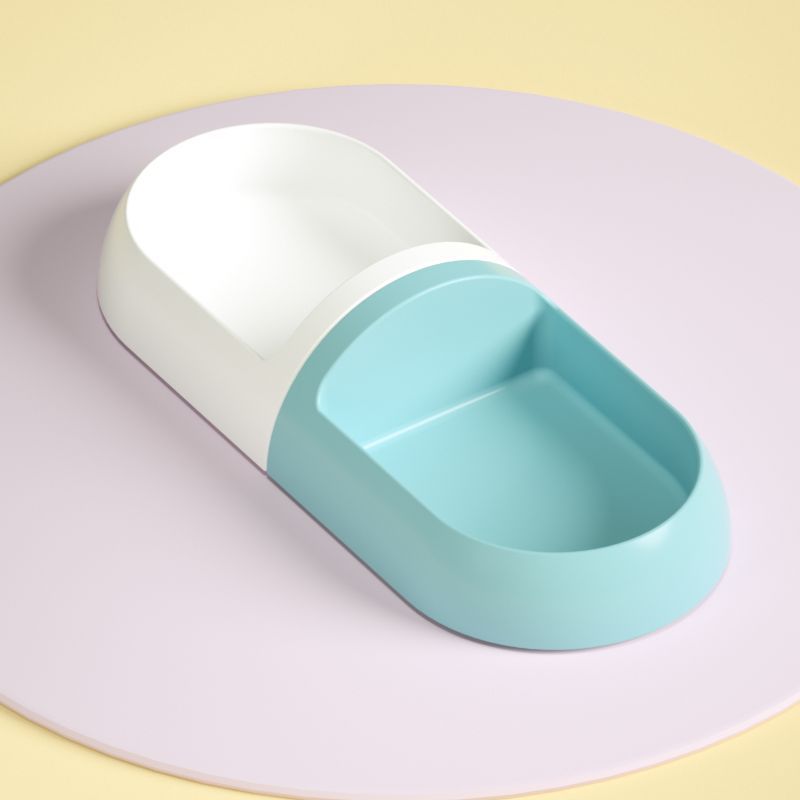 Nuevo gato de plástico tazón combinado Cápsula de color a juego doble tazón oval gato y perro cuenca de alimentación suministros para mascotas al por mayor