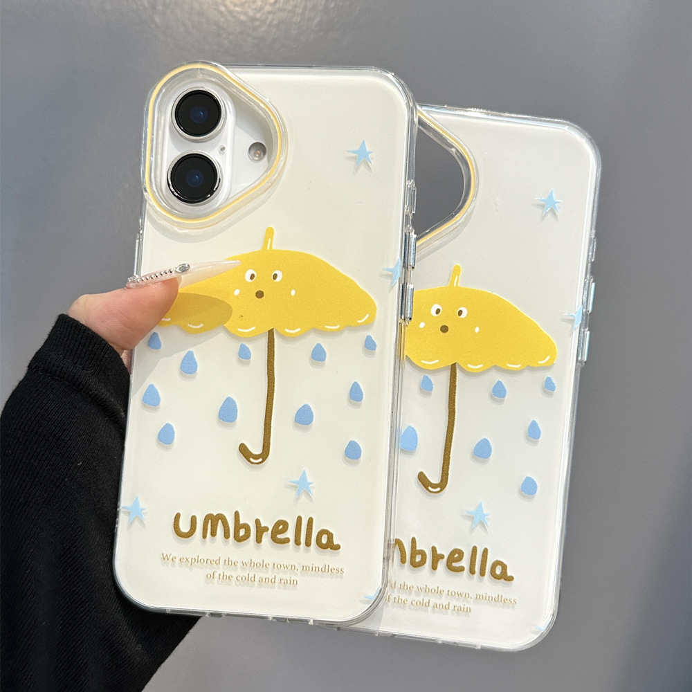 Divertido emoji de paraguas amarillo de nicho para iPhone15Pro Apple 16proMax funda para teléfono móvil 14/13 femenino