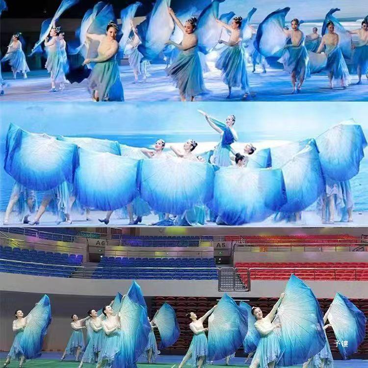 新款扇软骨扇潮起东方鱼骨扇万家灯火万紫千红大型开场舞专用道具