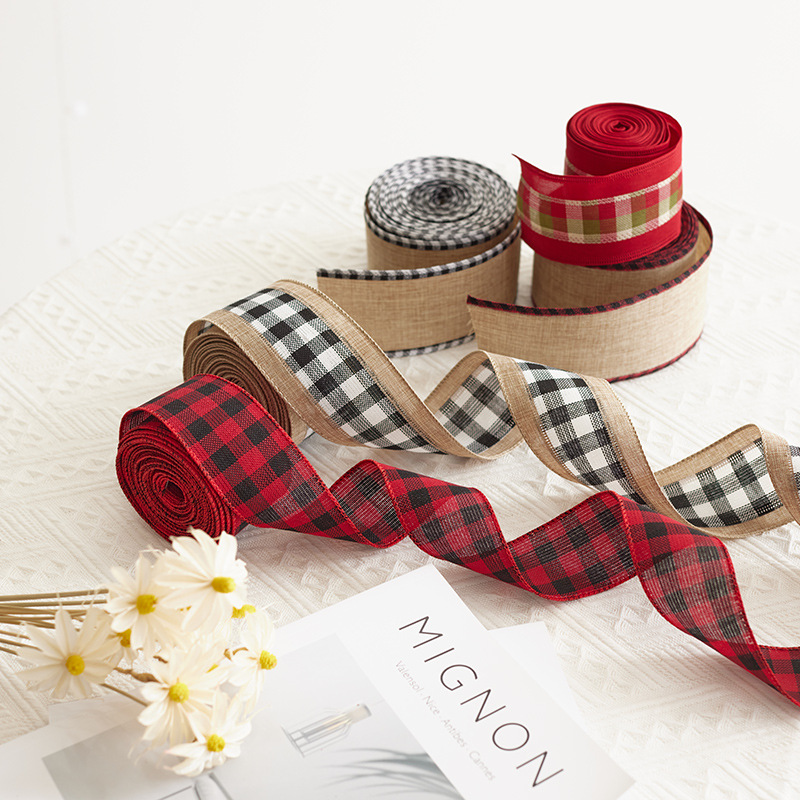 Buscando madera colgante de árbol de Navidad cinta DIY arco material decoración 5cm cinta de Navidad impresión lino