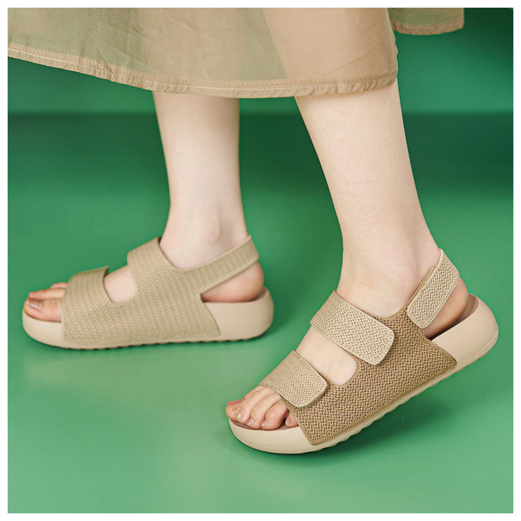 Dép sandal nữ quai chữ V đế mềm, quai dán đi biển — màu đen, màu hồng, màu kaki, màu mơ chi tiết 7