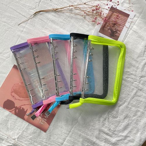 Korean PVC transparent sparkles binder zipper hole handnotebook card case cover photo album name card storage bag
