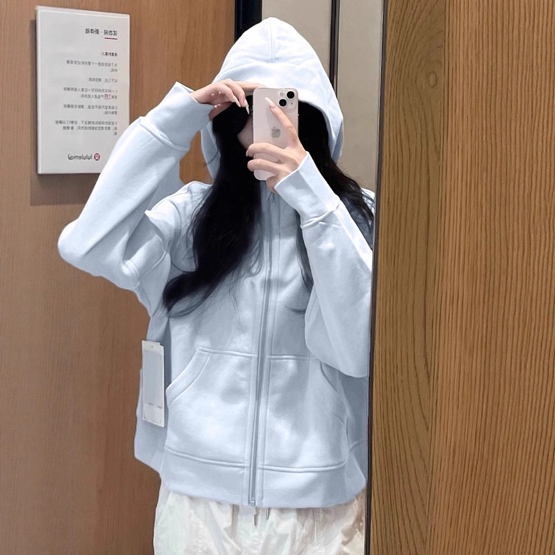 Right Shoulder Short Hooded Sweatshirt Jacket for Women 2025 Autum New Hot Style Small People Wear Thickeneded Zipper Cardigan