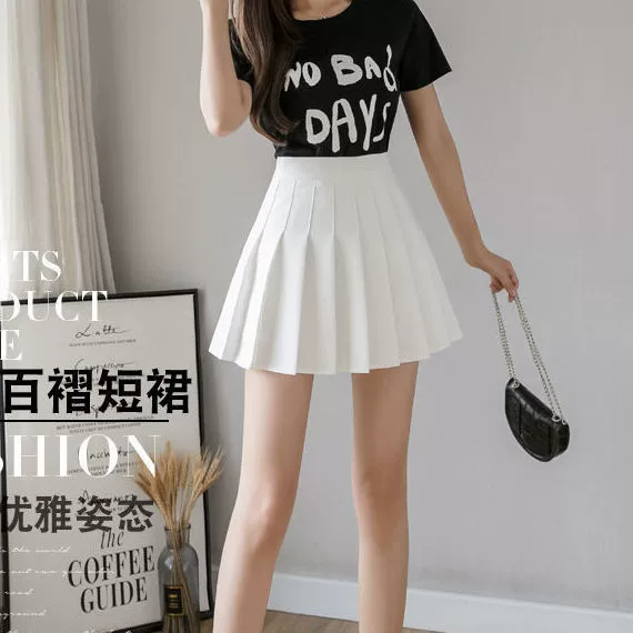  Pleated skirt, high-waist Korean style A-line with colored protective underwear, autumn mini