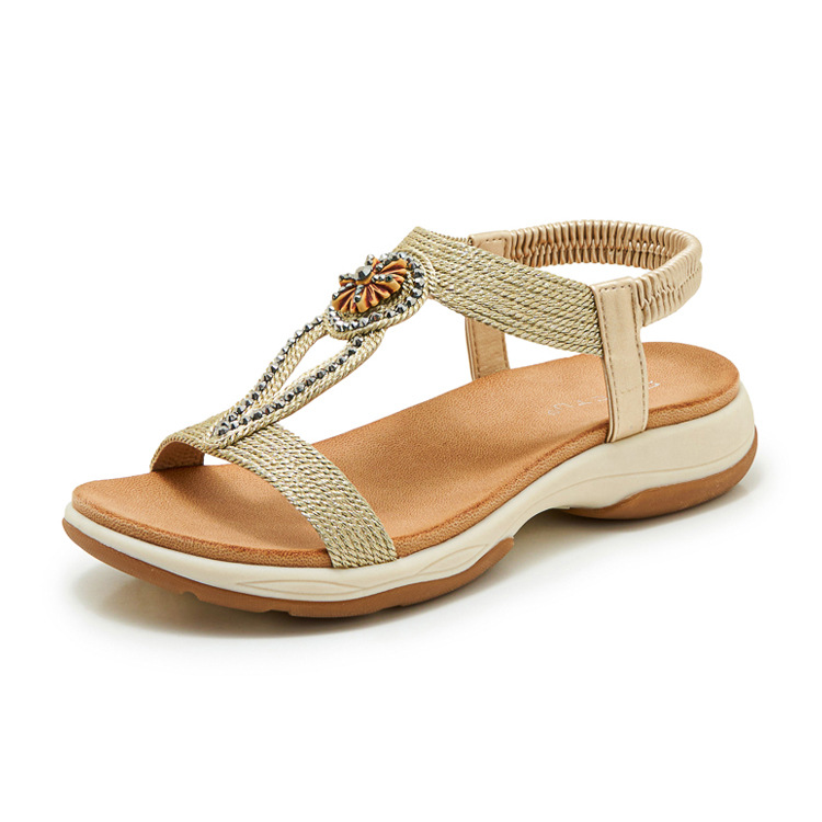 Sandal nữ đế mềm chống trượt phong cách Bohemian đính đá — Champagne màu, màu đen, màu vàng chi tiết 22