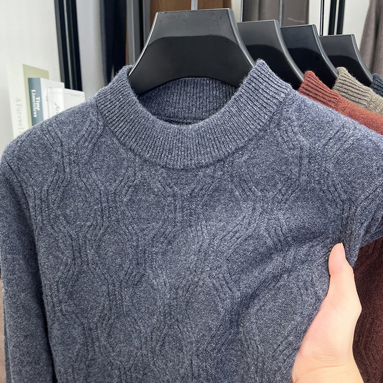 Otoño y invierno nuevo suéter de lana de hombre de cuello medio alto, suéter de estofón universal, calentamiento casual de punto, camisa de base interior