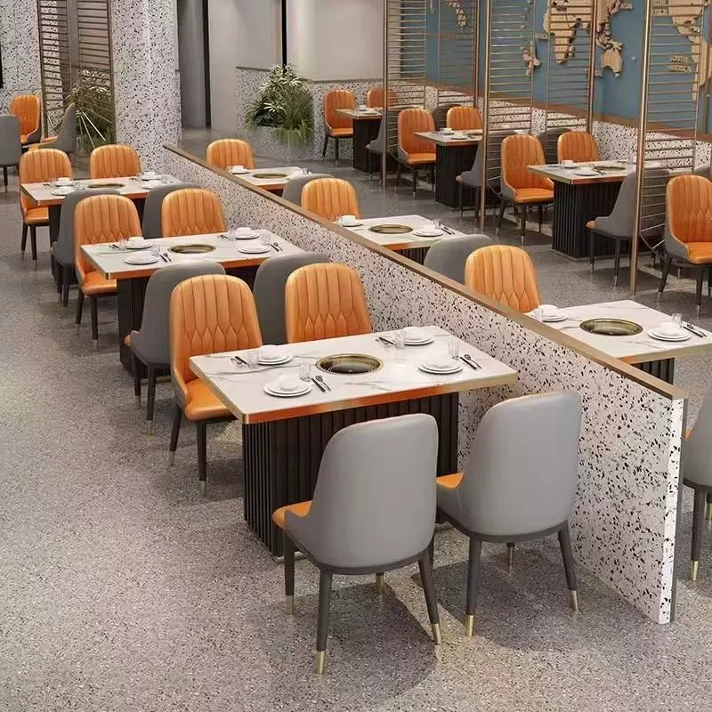 Стол для горячего горшка из сланцевого мрамора, индукционная плита, встроенный коммерческий диван, бесдымный стол для барбекю и стулья, держатель для карт из цельного дерева, новый продукт