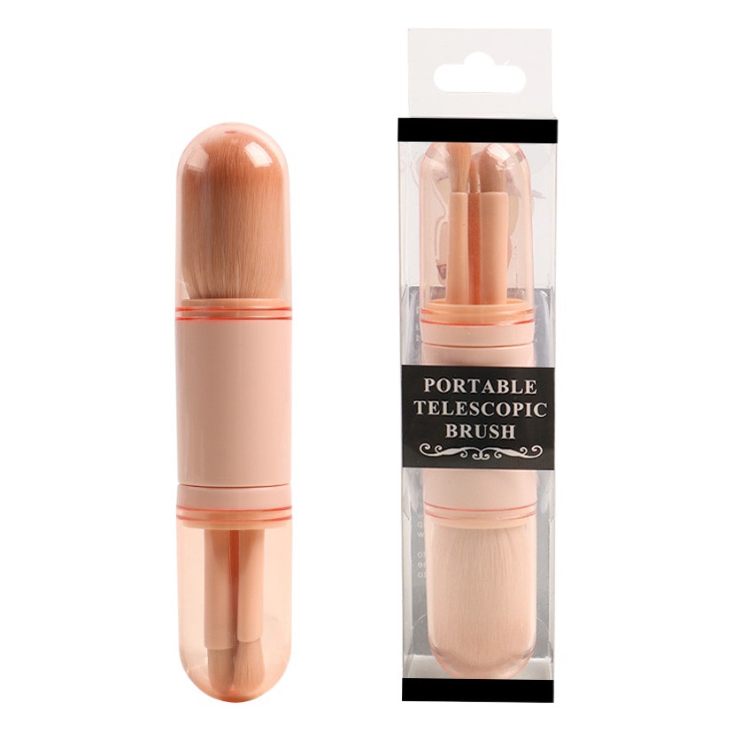 Cepillo telescópico cuatro en uno portátil cepillo de sombra de ojos herramienta de belleza color de la piel cepillo suelto único Cepillo de maquillaje multifuncional