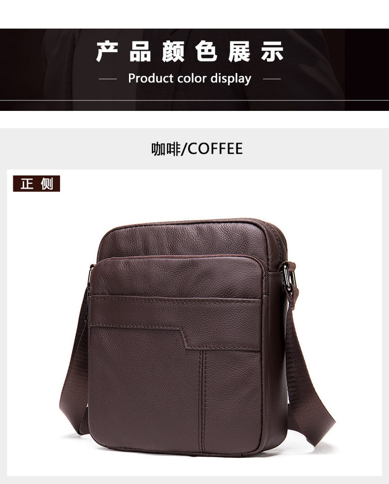 Túi đeo chéo nam da bò thật lớp đầu , túi đeo vai nhỏ gọn đựng vừa iPad 10 inch — Cà phê, Màu đen chi tiết 22