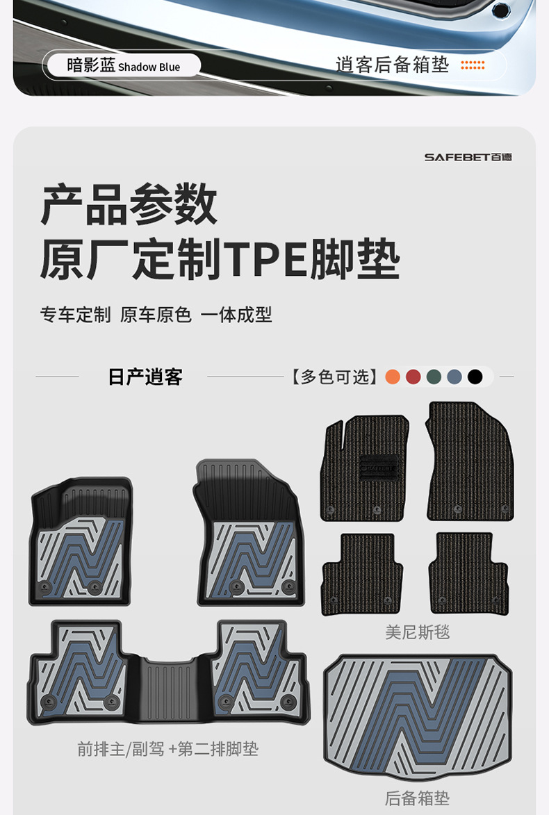 Suitable for Nissan Sylphy, Teana, Qashqai, X-Trail, N7, N6, Special Colorful Tpe Car Floor Mats