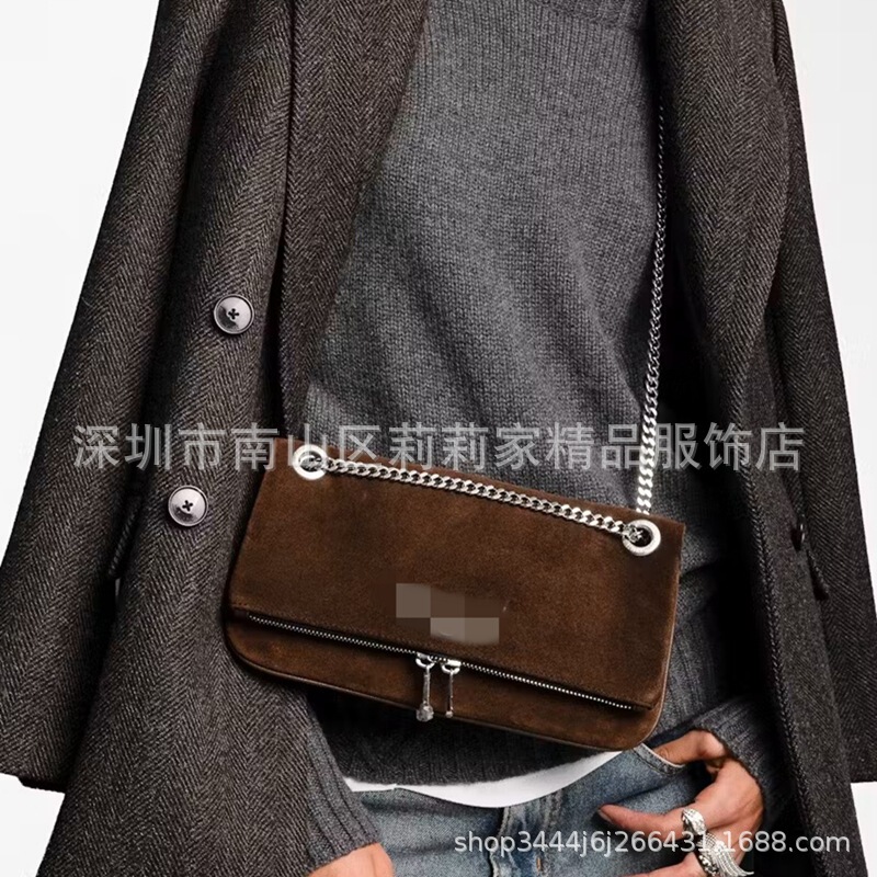 Cross-Border Exclusive Z@V 2025 New Casual Versatile Suede Top Layer Cowhide Women's Shoulder Handbag