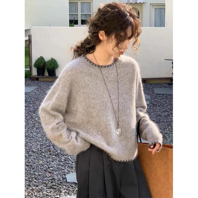 Basic Style 2026 Autumn and Winter New Korean Version Round Neck Loose Lazy Style Soft Pullover Cashmere Knit Sweater for Women Trendy Basic Style 2026 Autumn and Winter New Korean Version Round Neck Loose Lazy Style Soft Pullover Cashmere Knit Sweater for Women Trendy