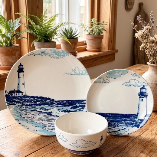 Classic Blue and White Nautical Series Ceramic Tableware