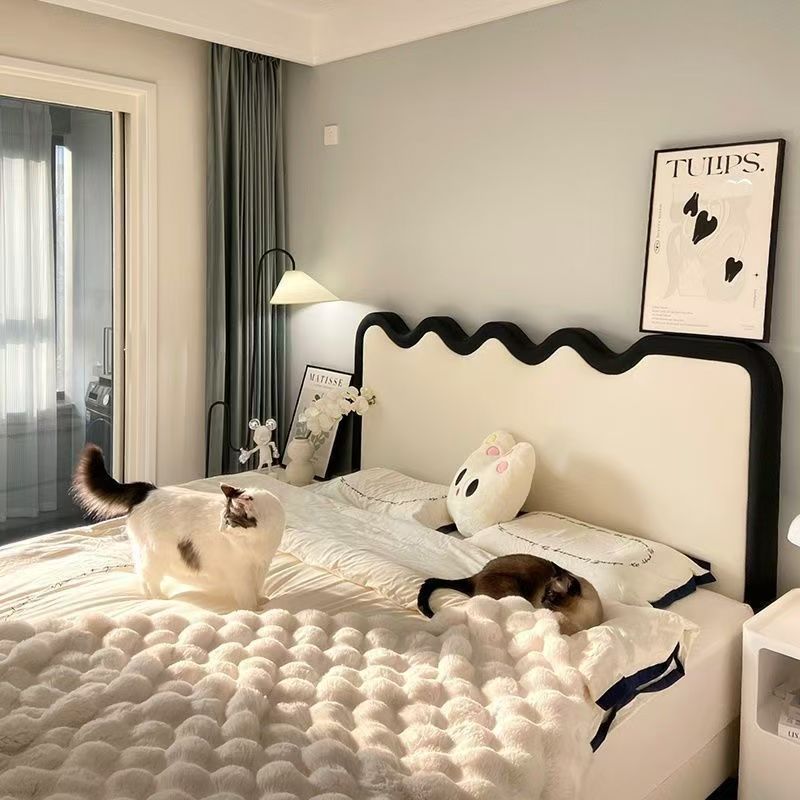 French Retro Ripple Wave Bed 1.8m Double Bed Cream Style Bedroom 1.5m Soft Back Storage Home Wedding Bed