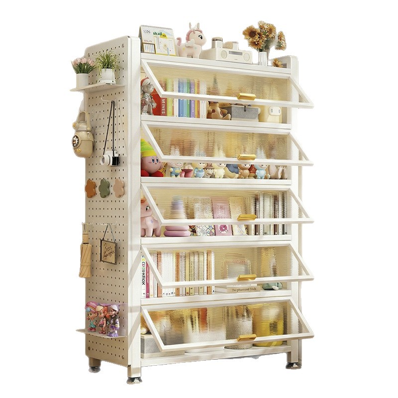 Gabinete de almacenamiento a prueba de polvo casero armario plegable estante de juguetes de libros para niños armario de almacenamiento de piso multicapa librería de acero