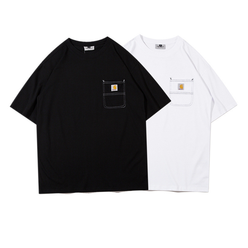 Cross-Border Carhartt New Trendy Brand Men's and Women's Couple Pure Cotton Short-Sleeved Casual Flap Pocket Pants Badge Style Carhartt T-Shirt