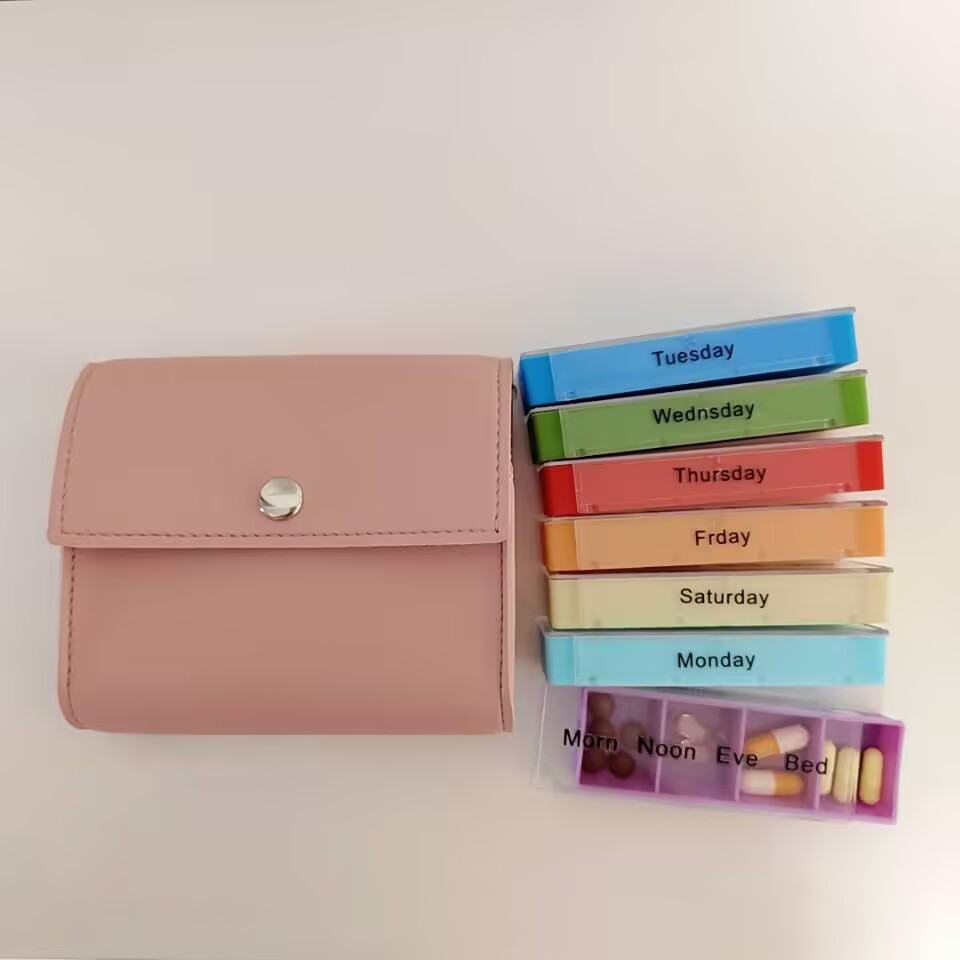 跨境笔记本药盒便携皮包7天药盒收纳整理皮套28格药盒钱包