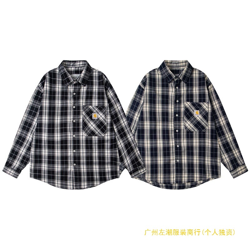 Cross-Border Export New Carhartt Classic Plaid Embroidered Small Label Shirt Sweatshirt Jacket Lapel Carhartt