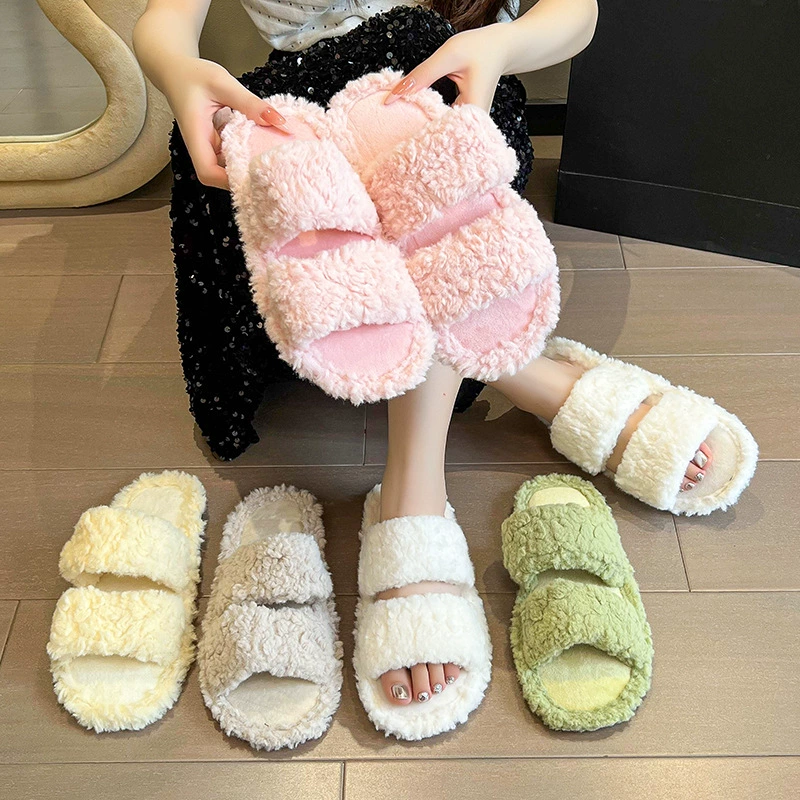 2024 новые плюшевые тапочки женские домашние ступающие на фекалии шерстяные тапочки трансграничные хлопчатобумажные тапочки производителей прямой поставки обуви