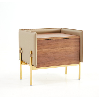 意式床头柜简约现代轻奢极简卧室意大利马鞍皮真皮北欧储物收纳柜