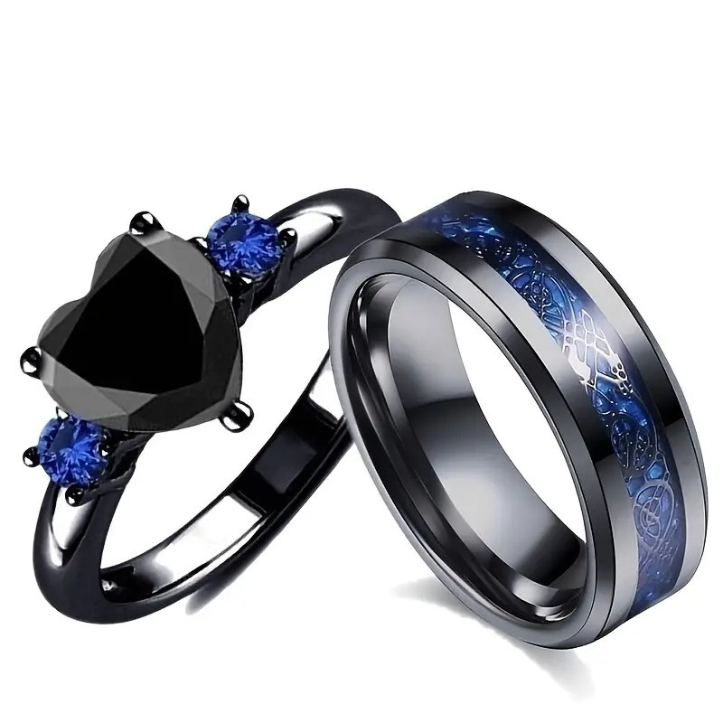 Cross-Border Wish Gothic Style Couple Ring Set, Exquisite, Fashionable and Versatile Ring