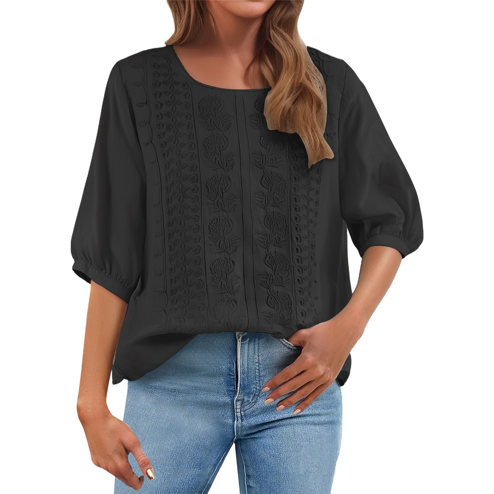Medium Sleeve Top Women's Heavy Industry Embroidery Loose Literary Retro Cotton And Linen T-shirt Nostalgia Thin Breathable Cotton And Linen Top_ecoleips.com