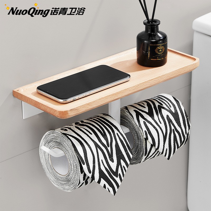 Baño de madera maciza toallero ponche-libre baño rack de almacenamiento montado en la pared nogal baño toallero de almacenamiento