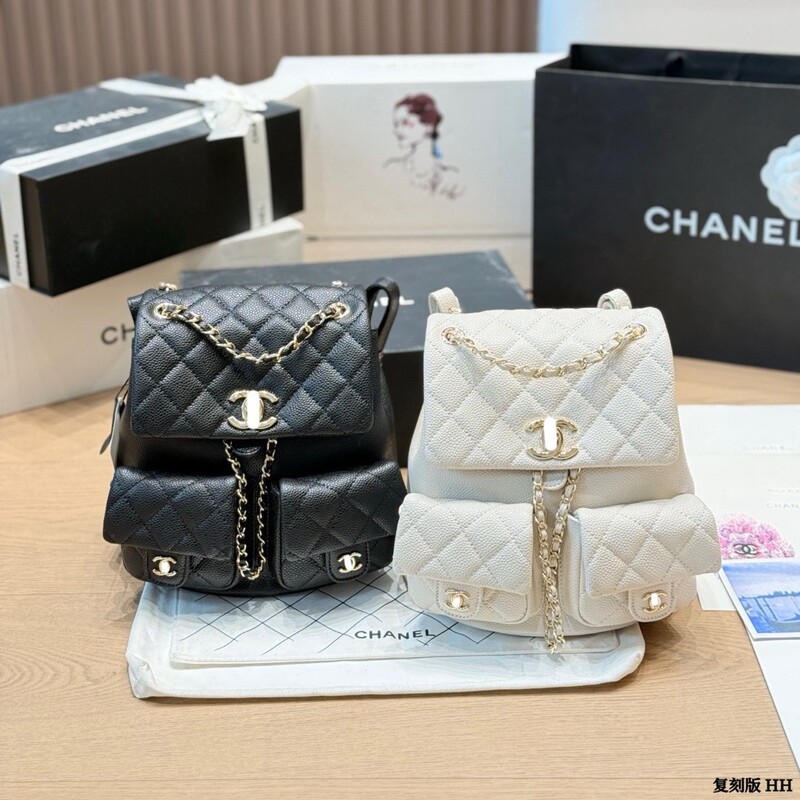 Xiangjia 25P Sakura Pink Frog Bag Duma Backpack Calfskin Chain Lychee Pattern Quilted Caviar Backpack