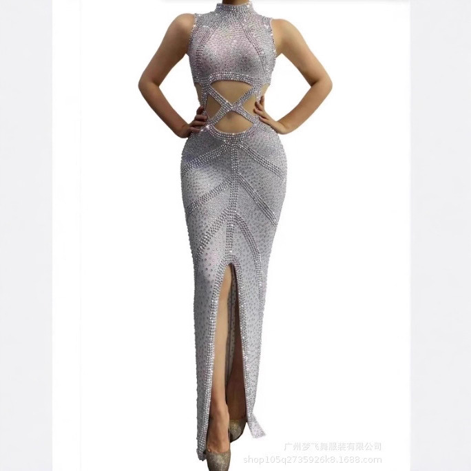 New Clothing Performance Sexy Female Singer Bar Disco Dj Sexy Diamond Slit Dress New Clothing Performance Sexy Female Singer Bar Disco Dj Sexy Diamond Slit Dress