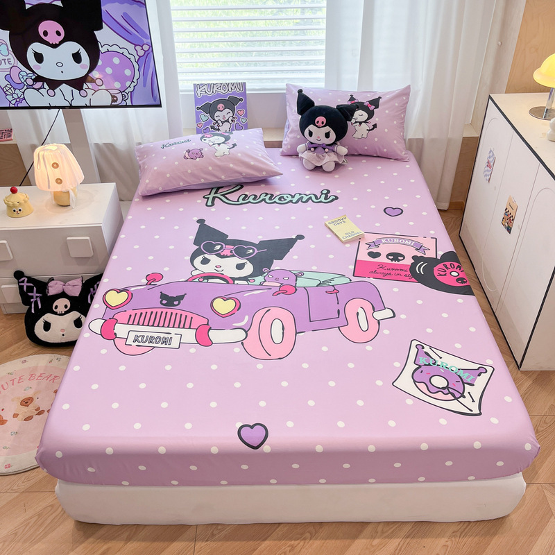 Sanrio Cotton Single Bed Hat Cotton Large Edition Digital Printing Kulomi Cute Cartoon Children's Bed Hat Three-Piece Set