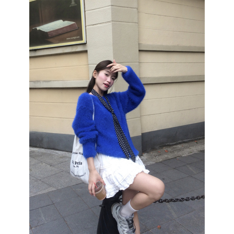 Round Neck Knitwear, Winter Lazy, Sweet and Fashionable Soft Waxy Cream Imitation Mink Knitwear Jacket, Atmospheric Top Round Neck Knitwear, Winter Lazy, Sweet and Fashionable Soft Waxy Cream Imitation Mink Knitwear Jacket, Atmospheric Top