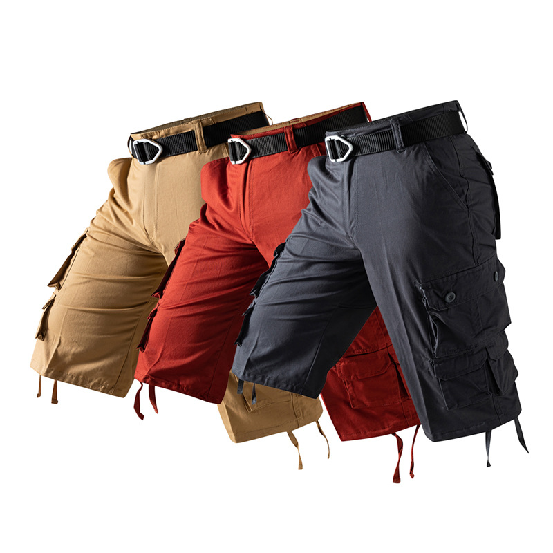 Amazon AliExpress Pantalones cortos de algodón de 5 puntos para hombre Pantalones de cinco puntos de gran tamaño con múltiples bolsillos Monos para exteriores 2025