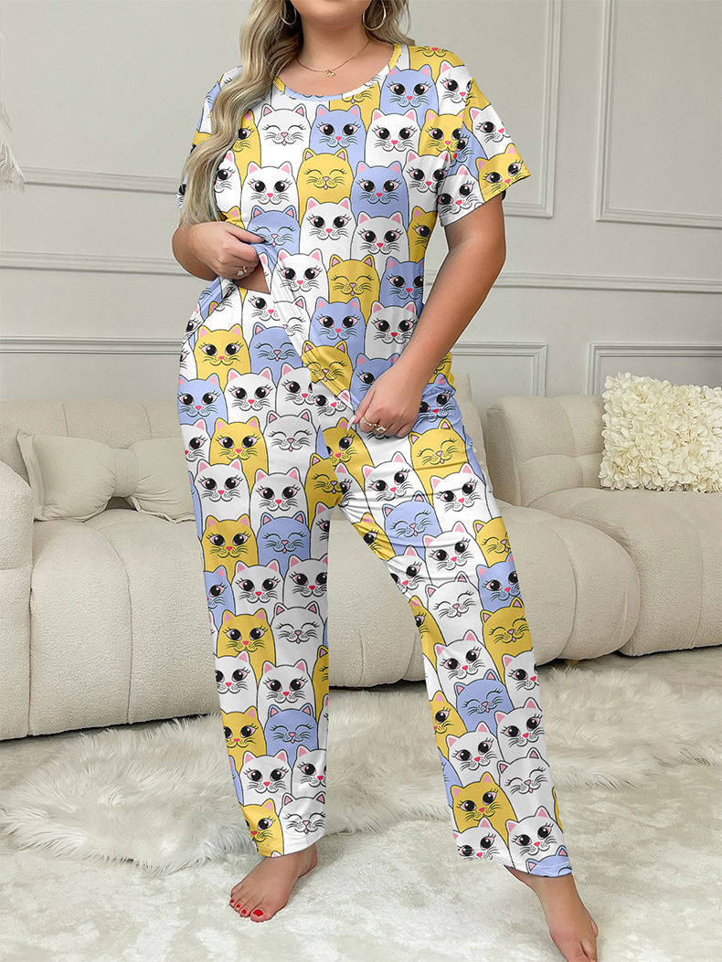 ChicShe Europäischer und Amerikanischer Cross-Border Herbst-Pyjama mit neuem Cartoon-Print für Damen, Kurzarm, lange Hose, lässiges Homewear-Set_voghion.com