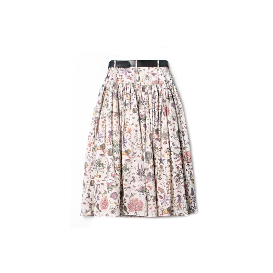 Di * new garden animal and plant elements pattern long overskirt with belt skirt new