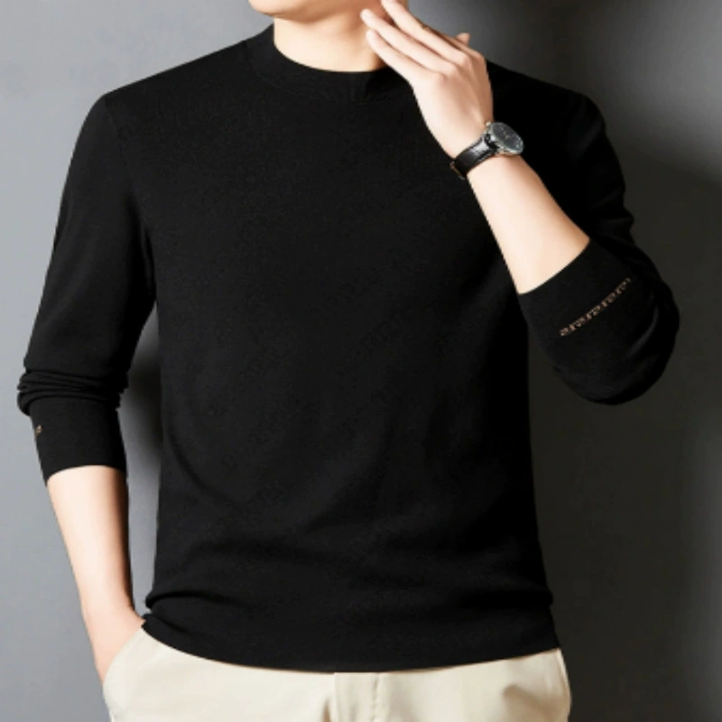 2024 осень и зима новый мужской камвольный шерстяной трикотаж тонкий внутренний джемпер свободный плюс размер молодежный топ